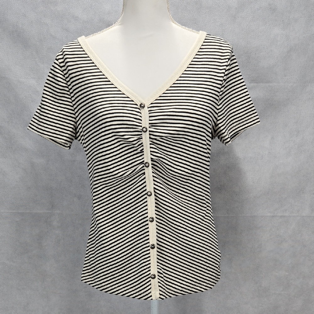 Nine Britton Black and White Striped Button-Down Shirt